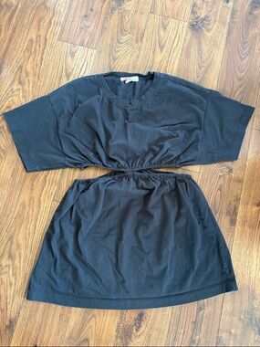 FP Beach Black Cut Out Waist Tee Dress